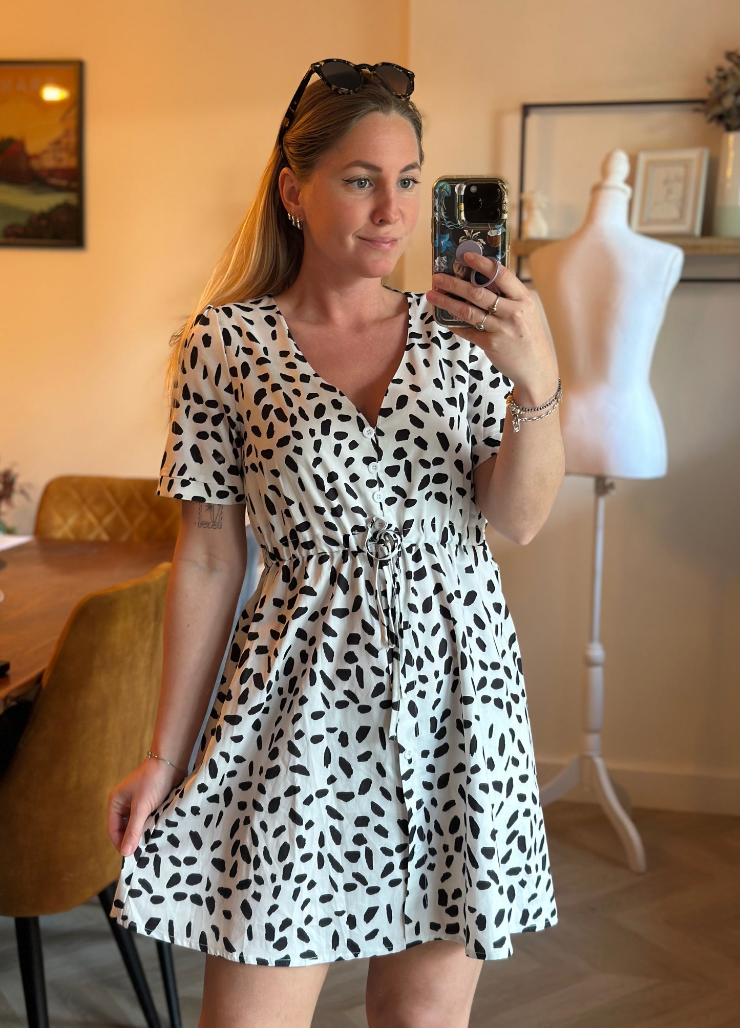 Robe imprimé noir et blanc ajustable T.36