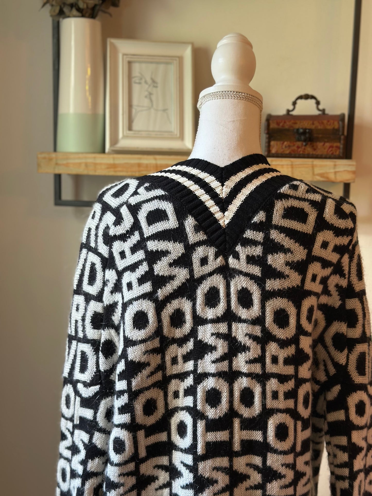Cardigan noir et blanc laine et mohair à lettrage “Dream Tomorrow” T.36/38