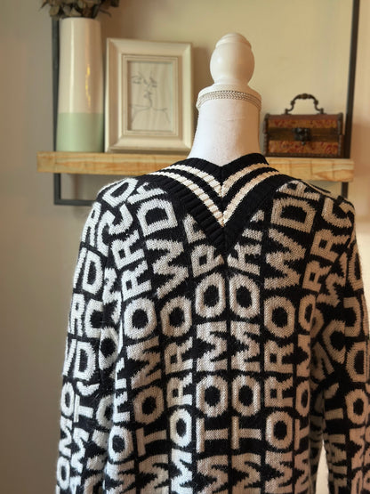 Cardigan noir et blanc laine et mohair à lettrage “Dream Tomorrow” T.36/38