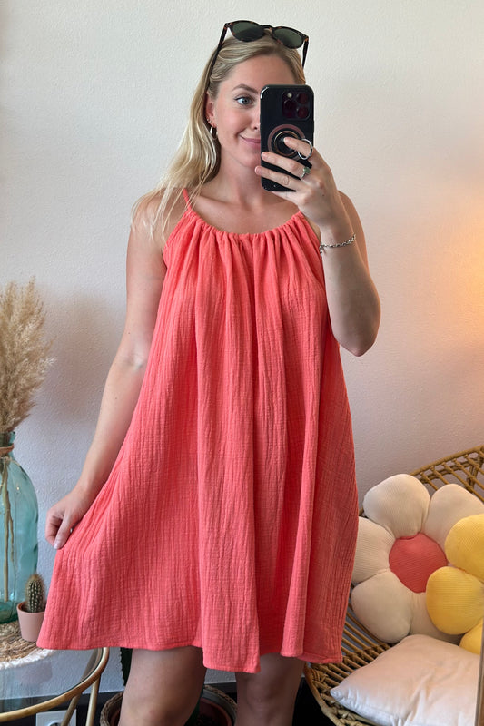 Robe d’été en gaze de coton corail, neuve, modèle Karma T.U