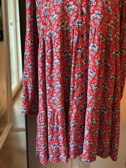 Robe fluide imprimé fleuri rouge et bleu T.42