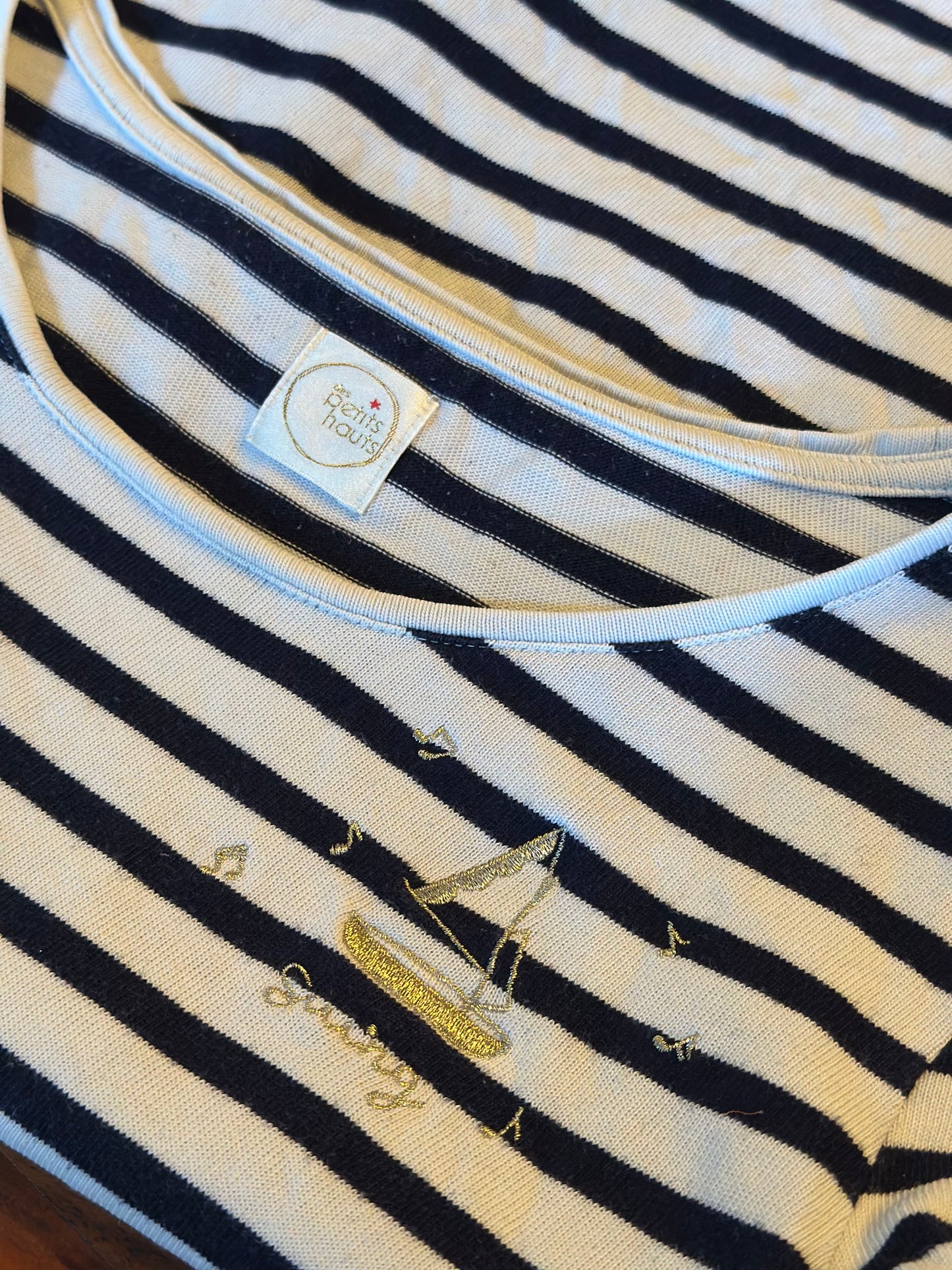 T-shirt marinière broderie bateau en coton T.36