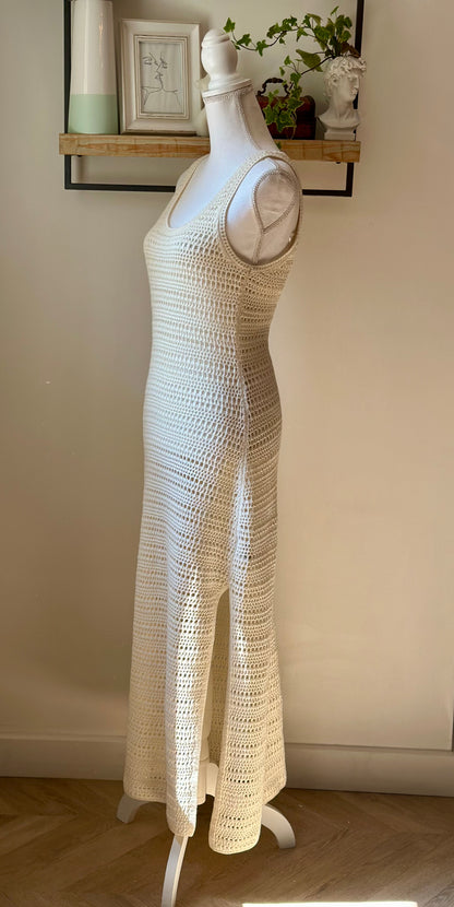 Robe longue au crochet crème neuve T.38