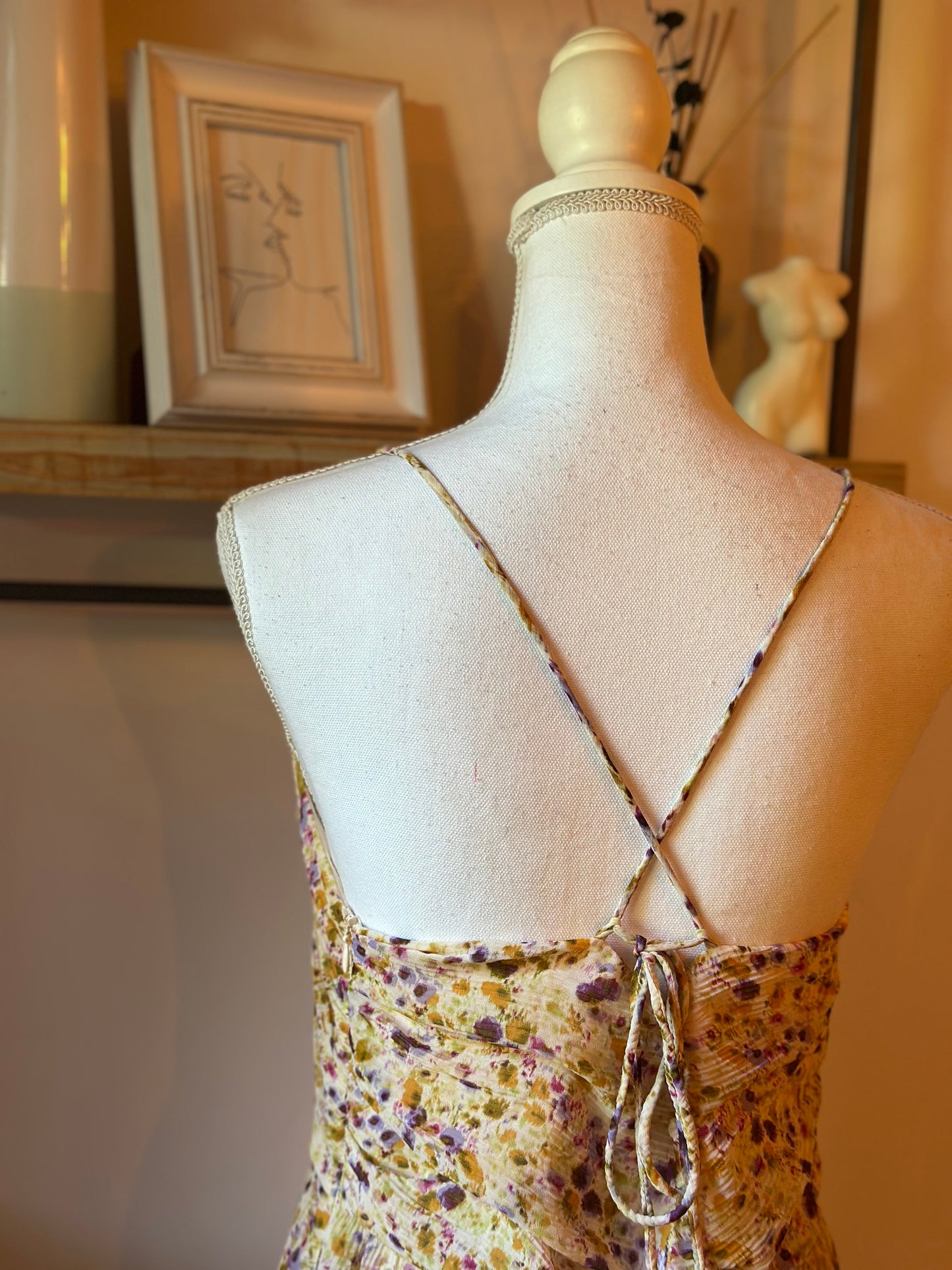 Robe longue fleurie T.42 – dos croisé réglable & doublée