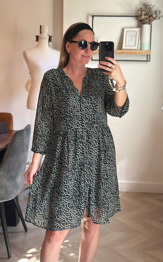 Robe fluide imprimé vert col V T.38