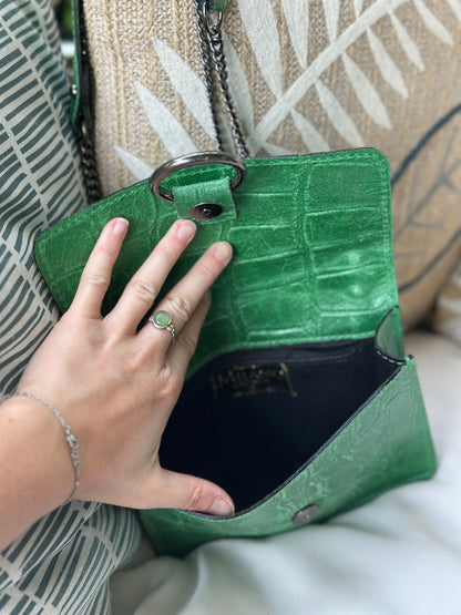 Sac bandoulière cuir embossé crocodile vert – cuir véritable