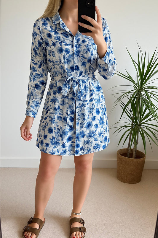 Robe chemise fleurie bleu neuve T.34
