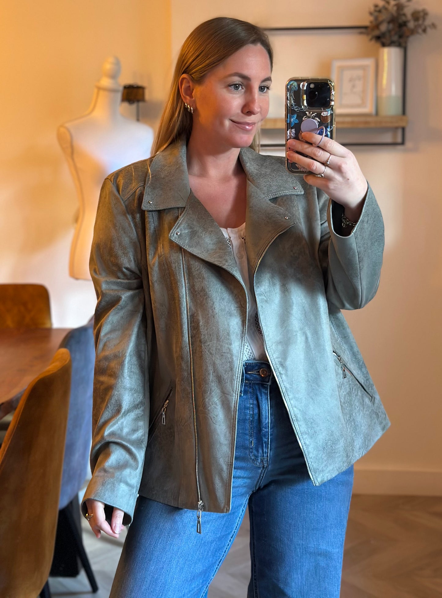 Veste perfecto suédine kaki T.44