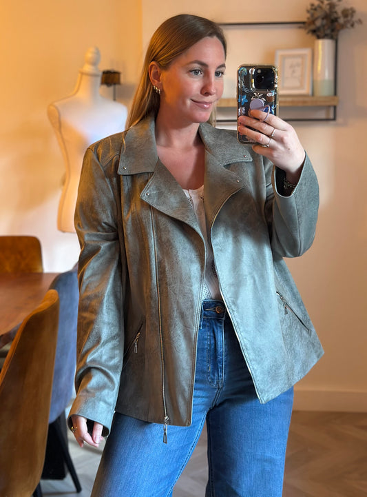 Veste perfecto suédine kaki T.44