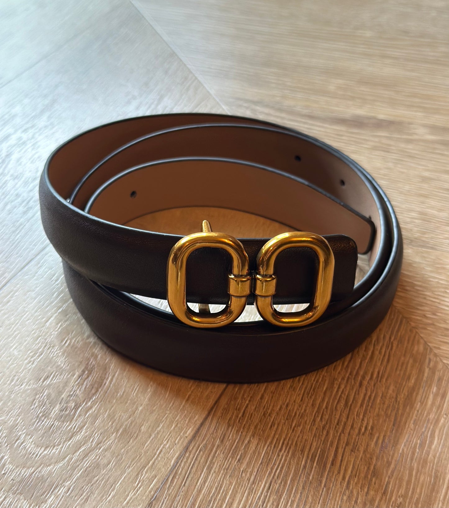 Ceinture en cuir marron foncé boucles dorées taille M