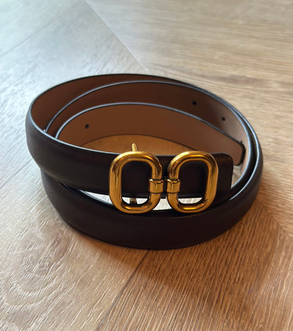 Ceinture en cuir marron foncé boucles dorées taille M