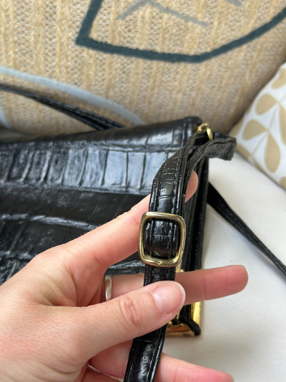 Sac bandoulière cuir noir effet croco vintage