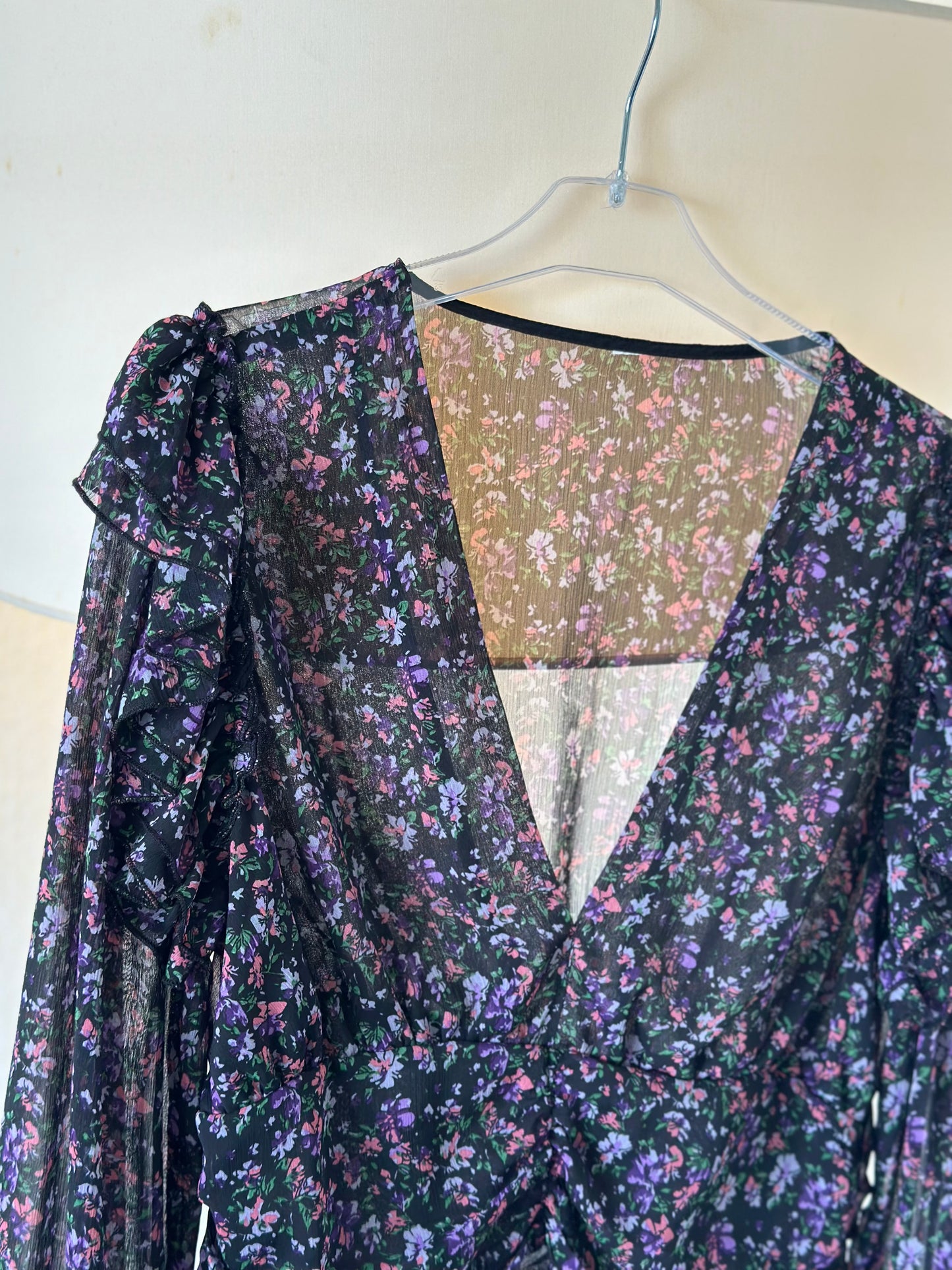 Blouse fluide style bohème fleurie lilas/violet T.38