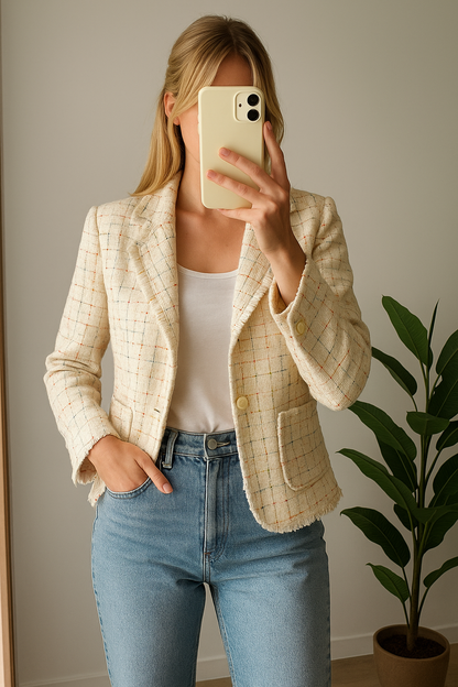 Blazer tweed écru multicolore T.34