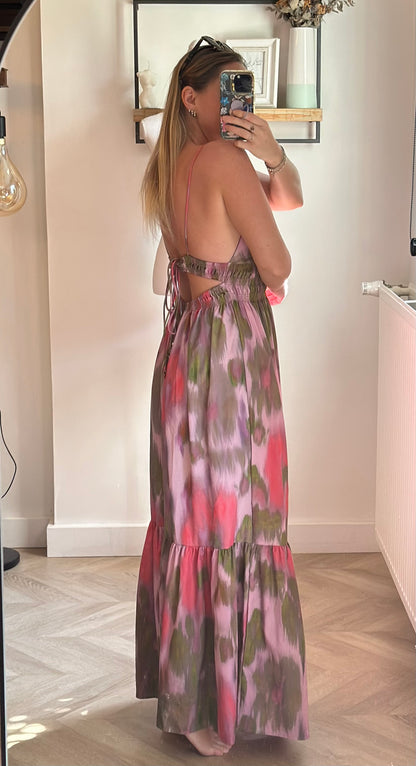 Robe longue fluide rose lila colorée neuf T.36