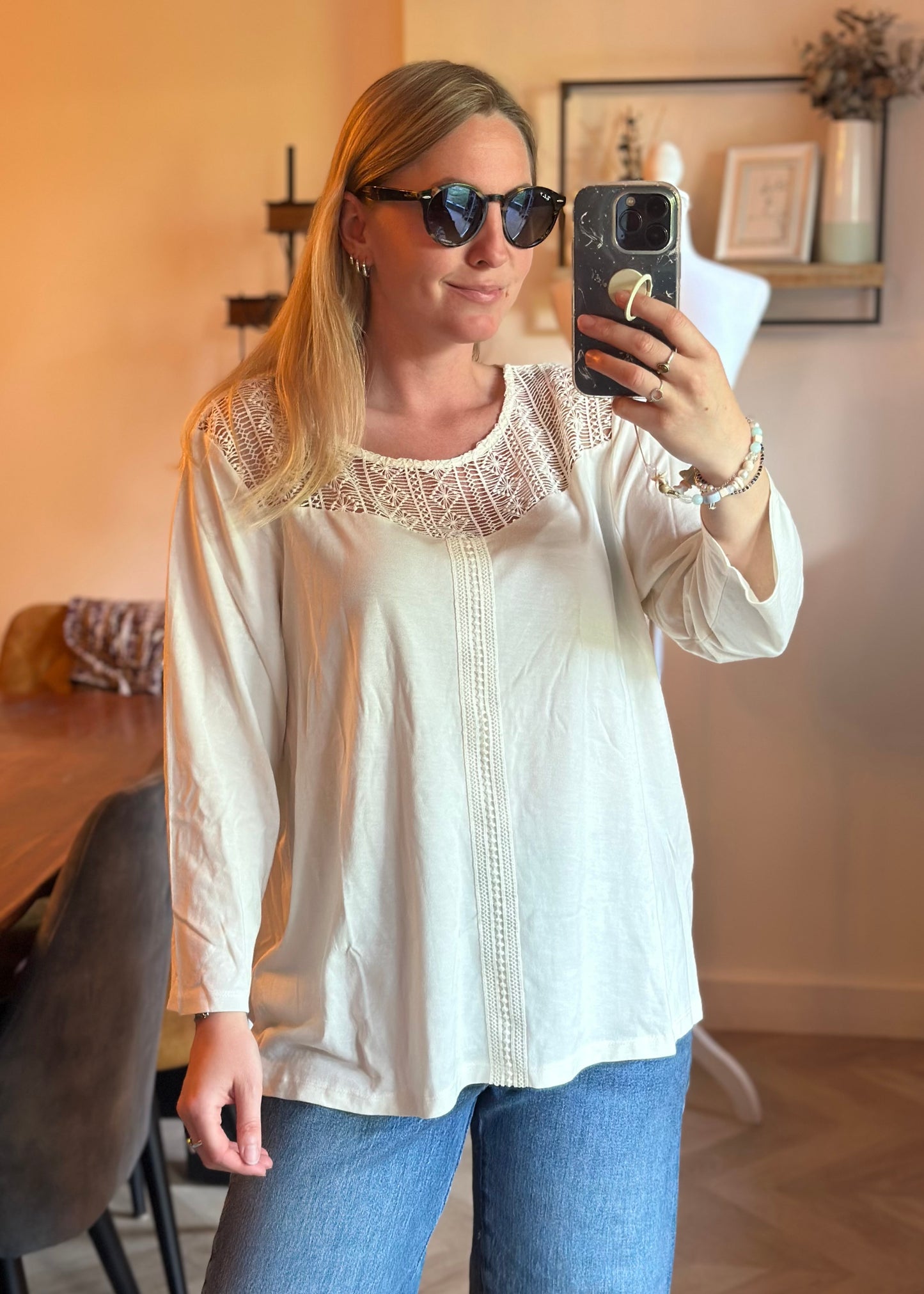 Blouse coton broderie dentelle écru T.42