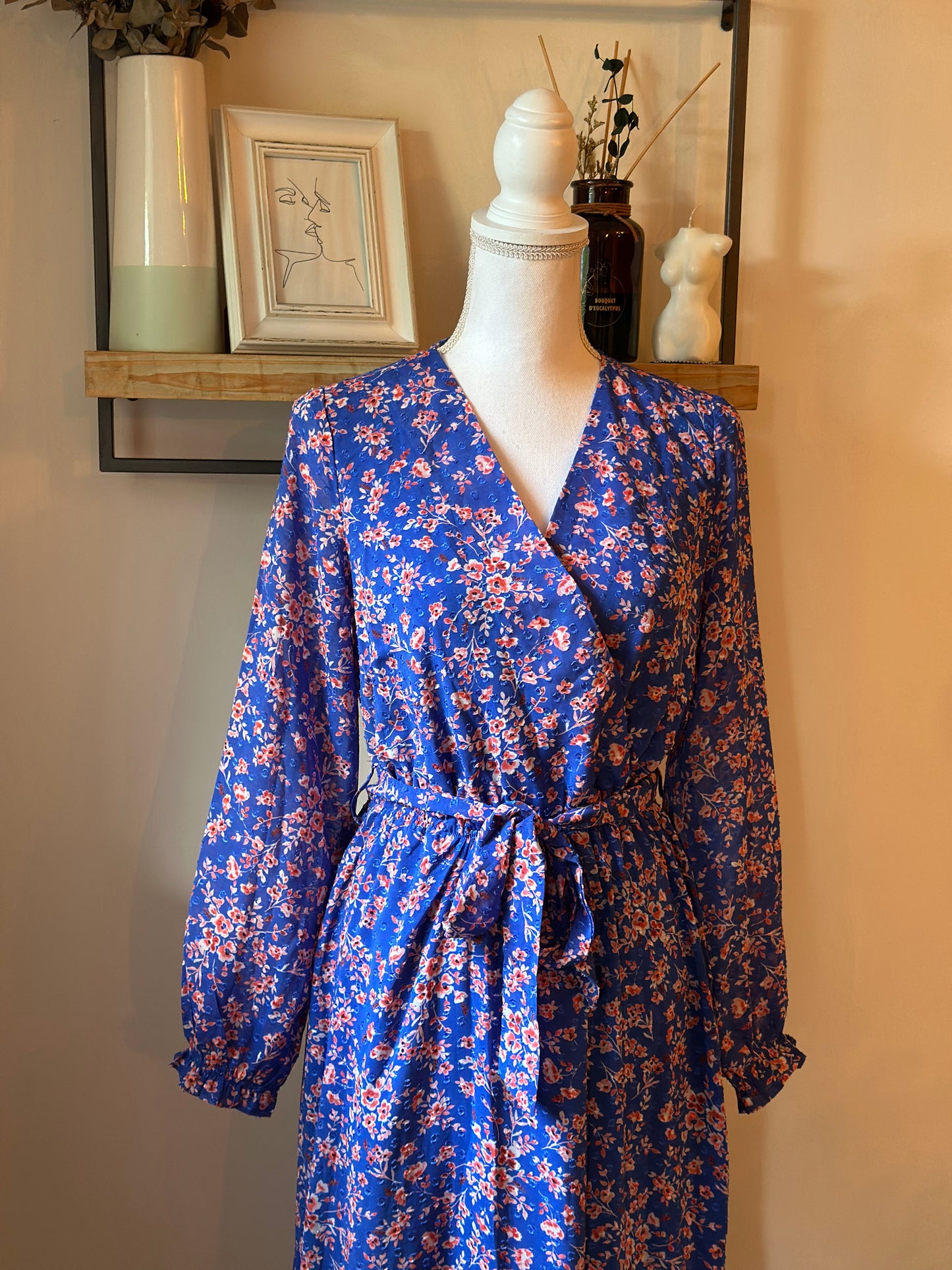 Robe longue fleurie bleu rose T.36/38