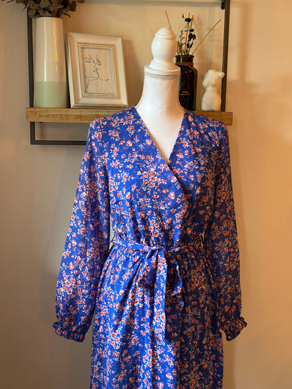 Robe longue fleurie bleu rose T.36/38