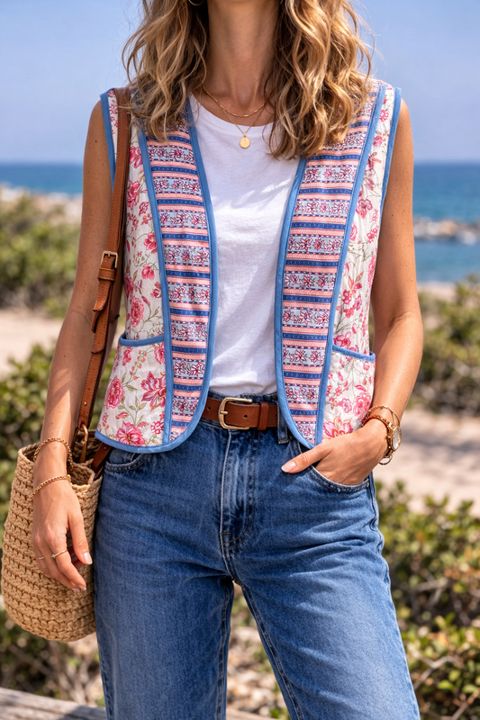 Gilet matelassé fleuri bohème T.U