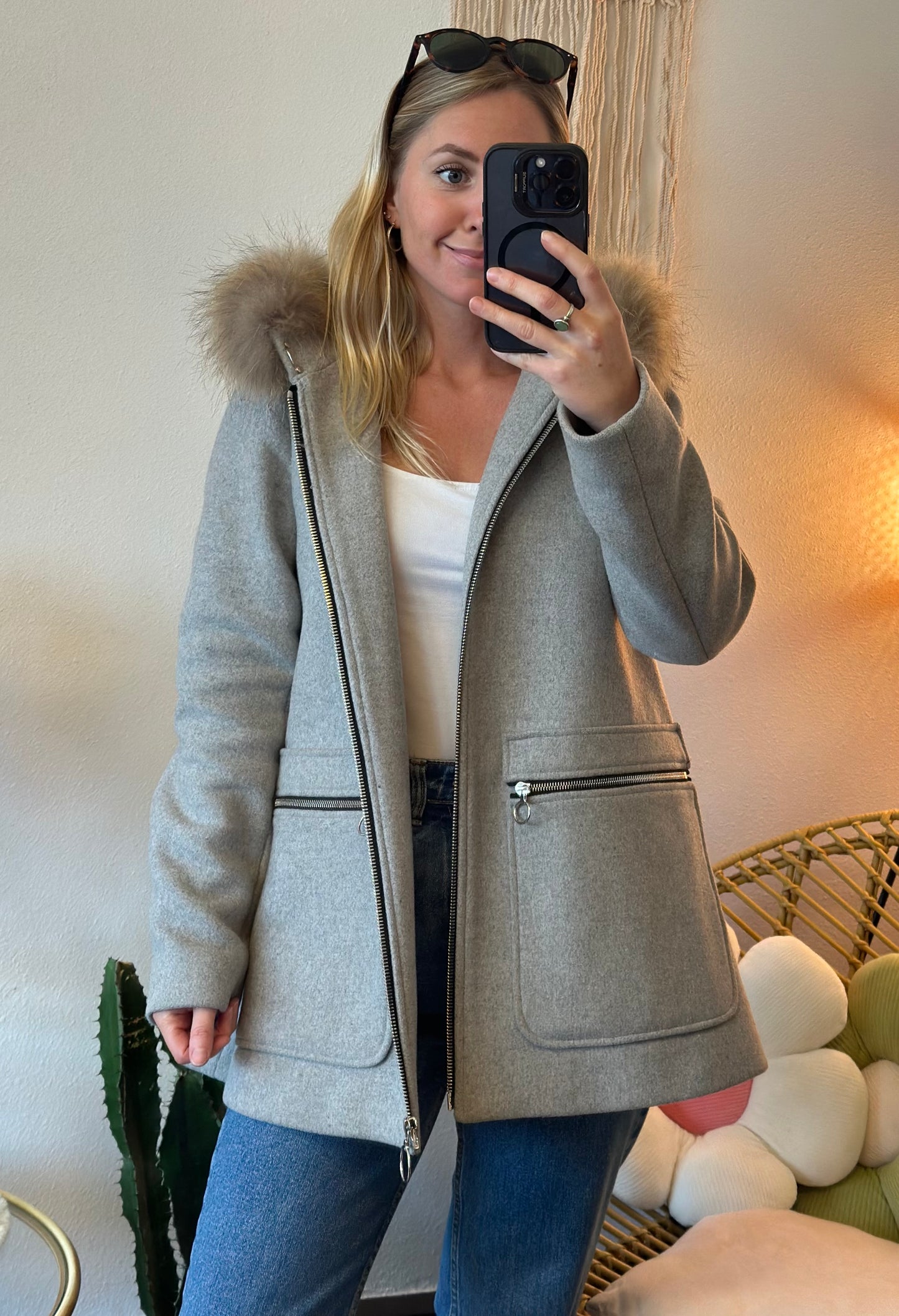 Manteau gris chiné en laine T.38