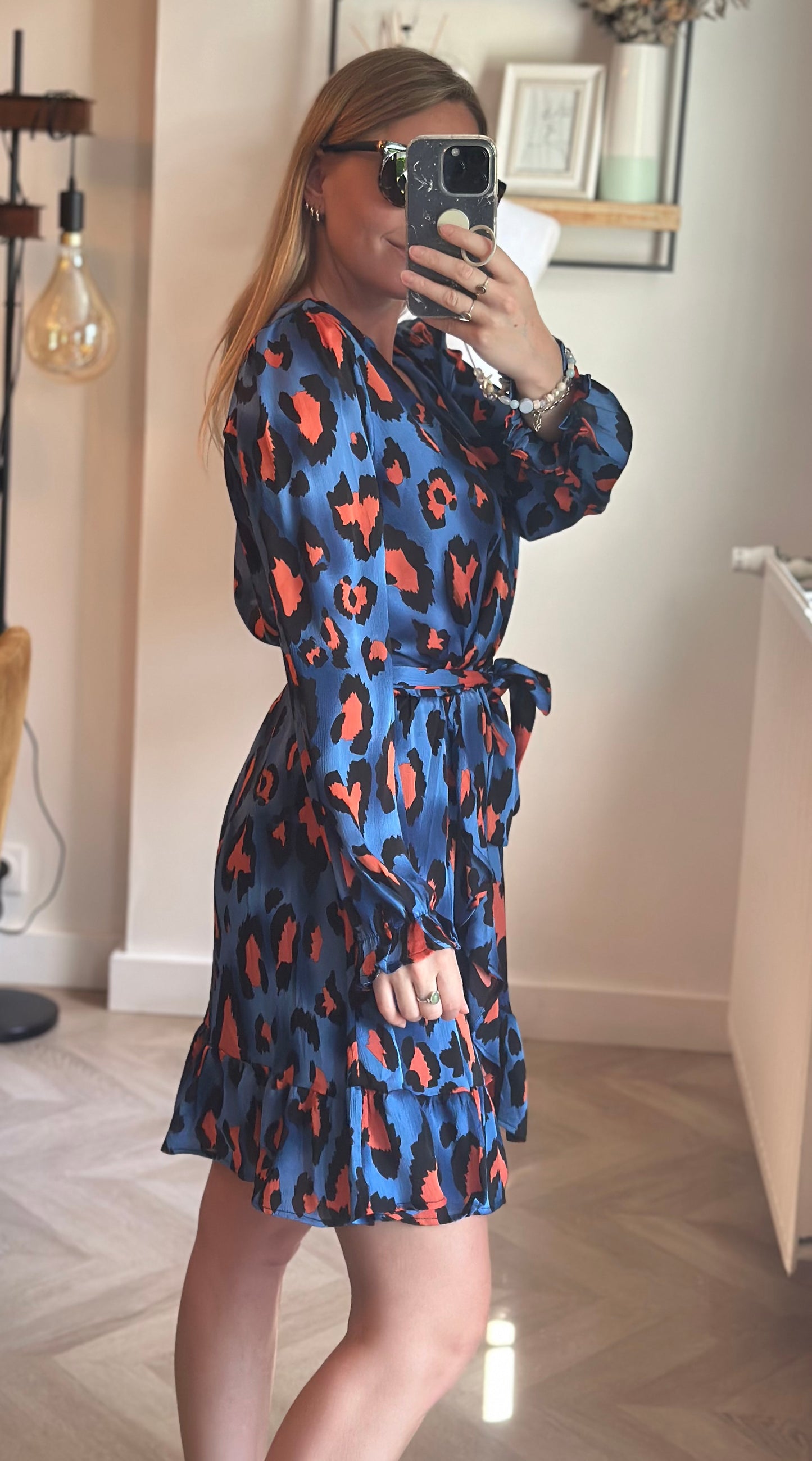 Robe imprimé léopard bleu et corail T.36/38