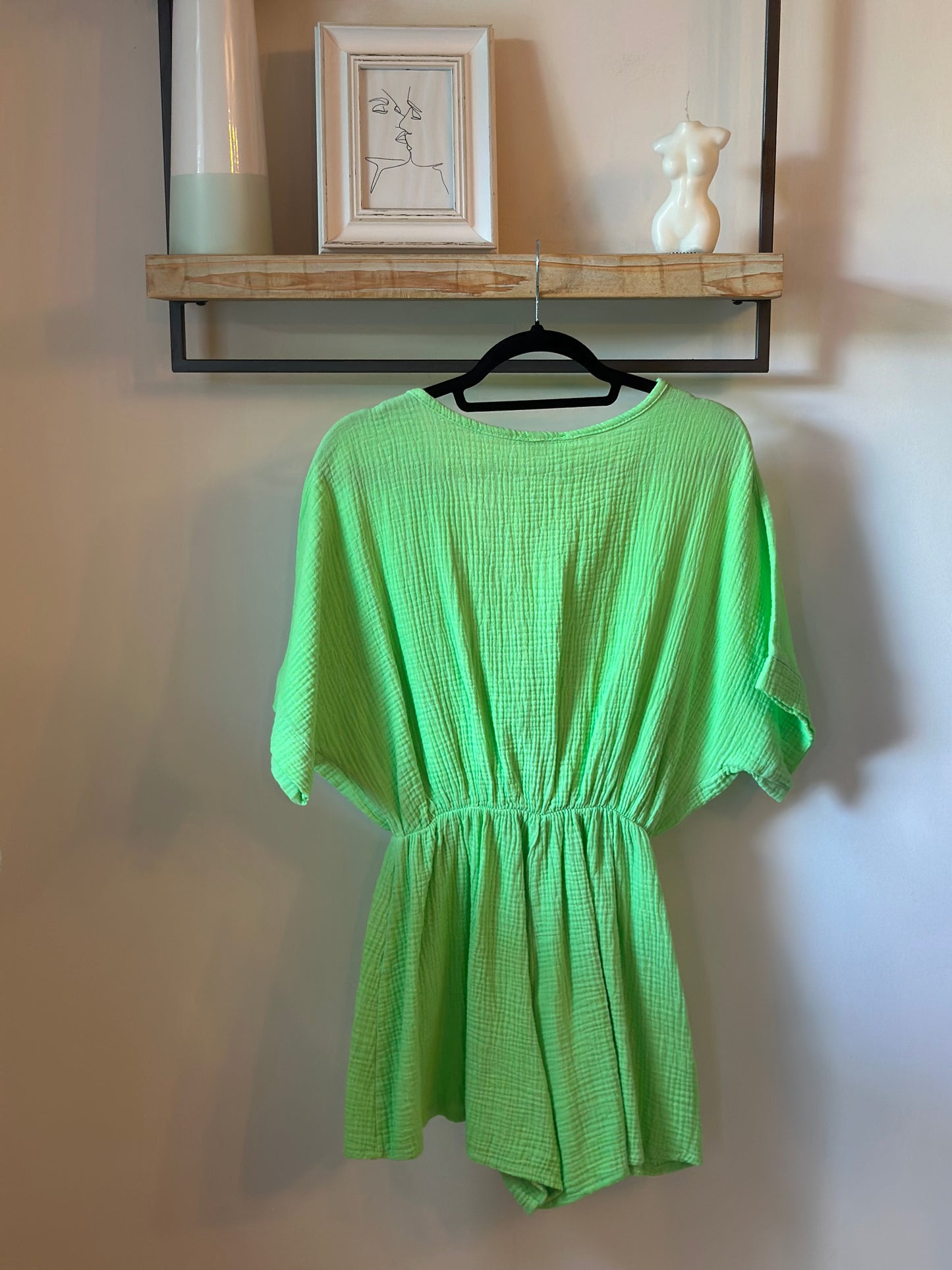 Combishort uni vert gaze de coton neuf avec étiquette TU