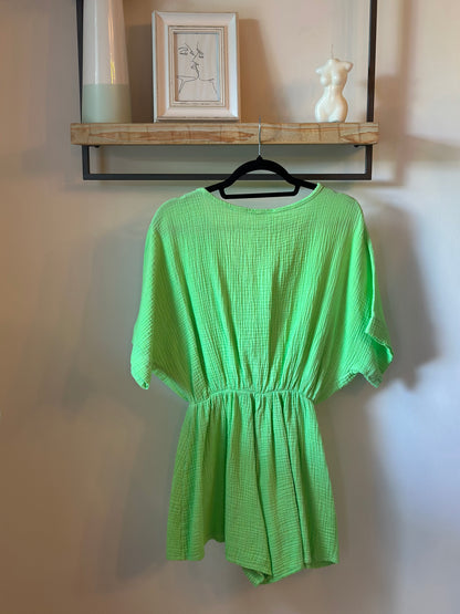 Combishort uni vert gaze de coton neuf avec étiquette TU