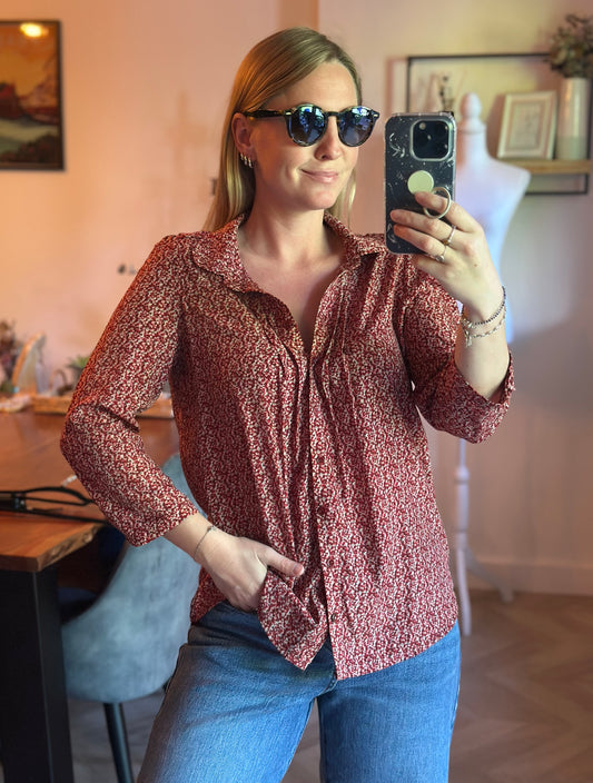 Chemise fluide imprimé bordeaux Naf Naf manches 3/4 - taille 36