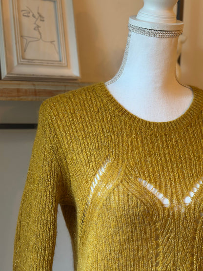 Pull ajouré maille mohair laine ocre T.34