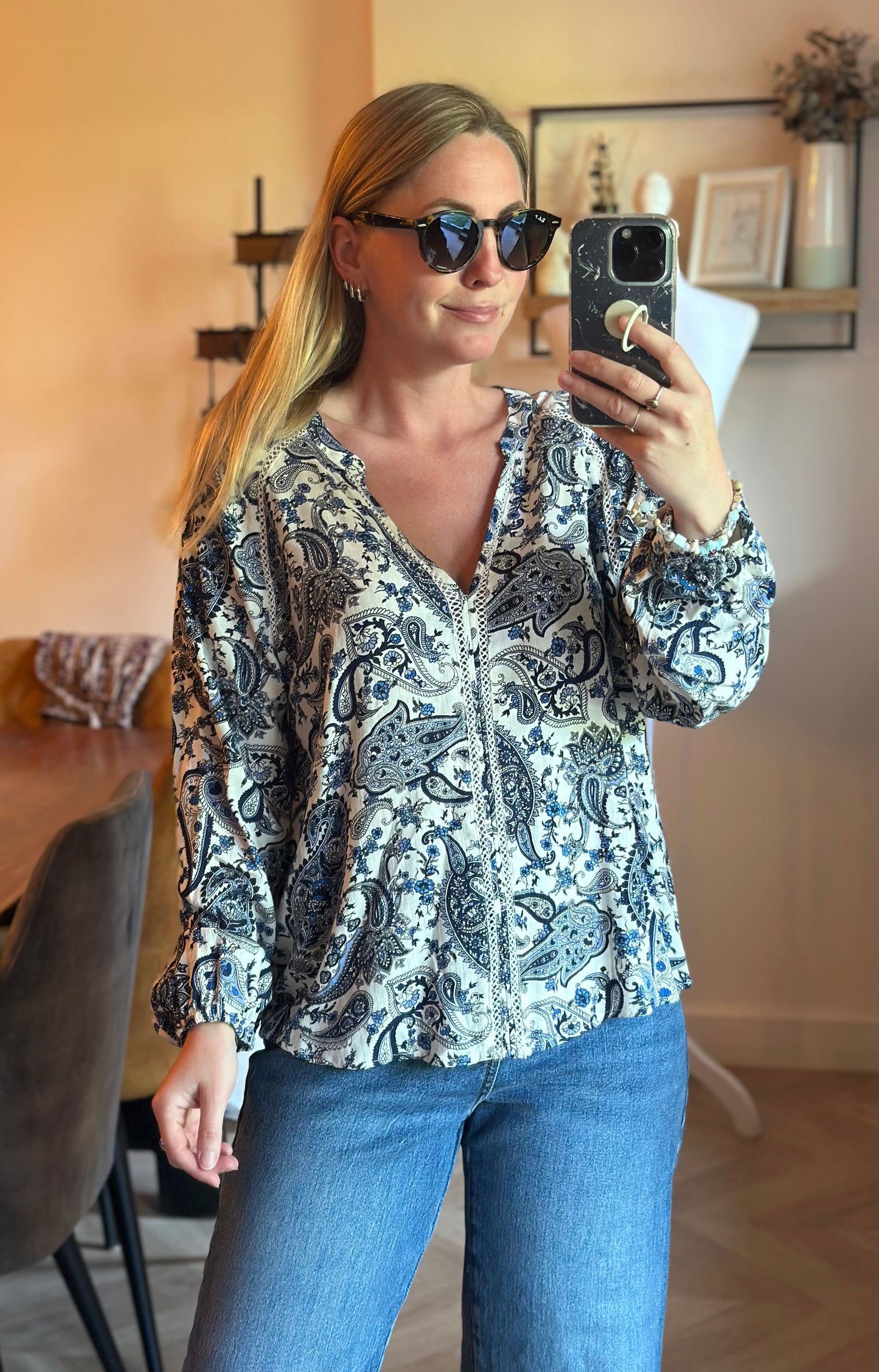 Blouse imprimé cachemire bleu viscose T.40