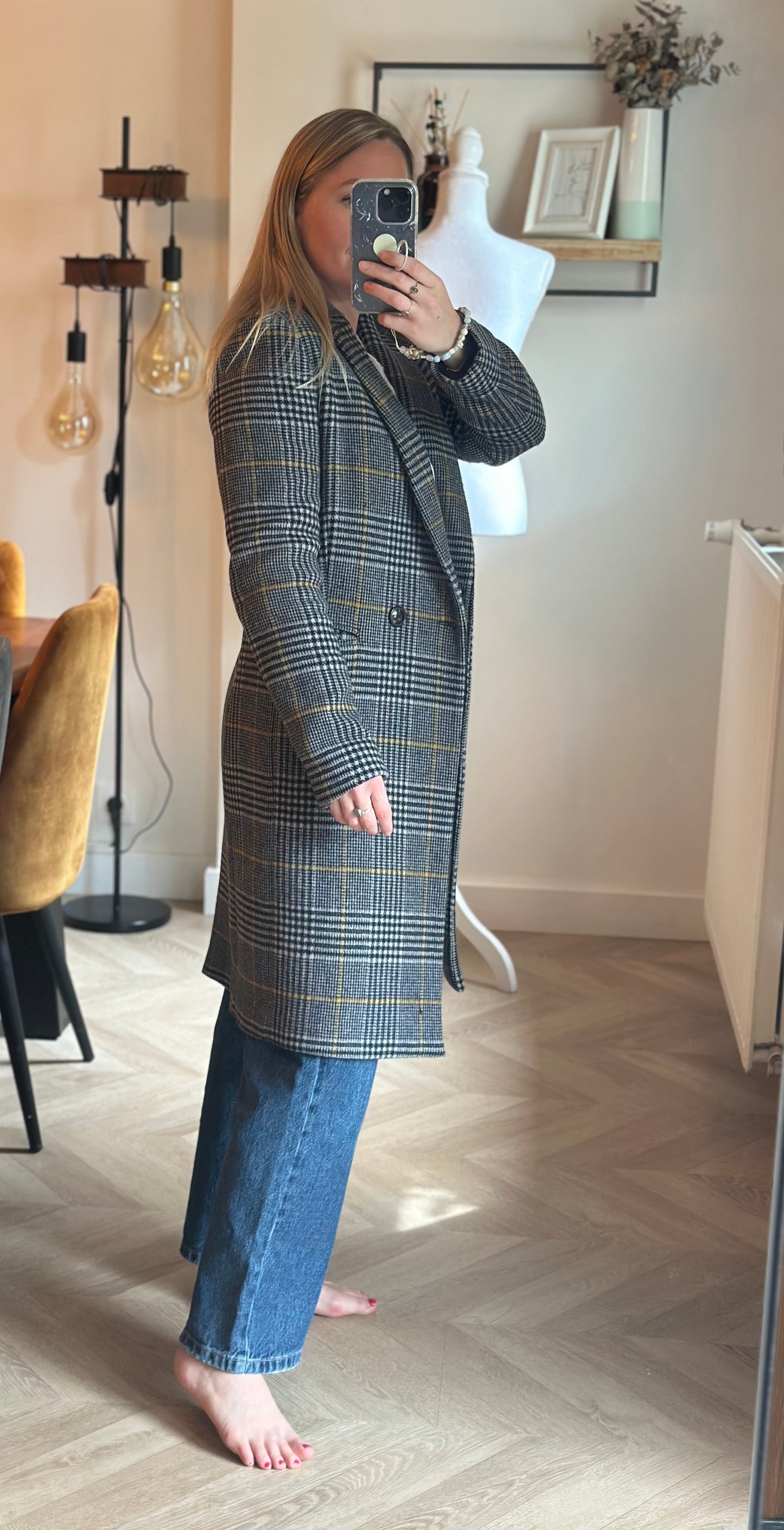 Manteau long carreaux laine modèle Gisèle T.34