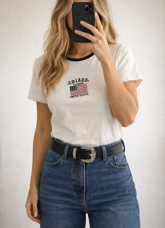 T-shirt blanc imprimé Chicago T.36 neuf