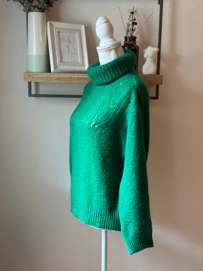 Pull col roulé maille ajourée mohair T.U