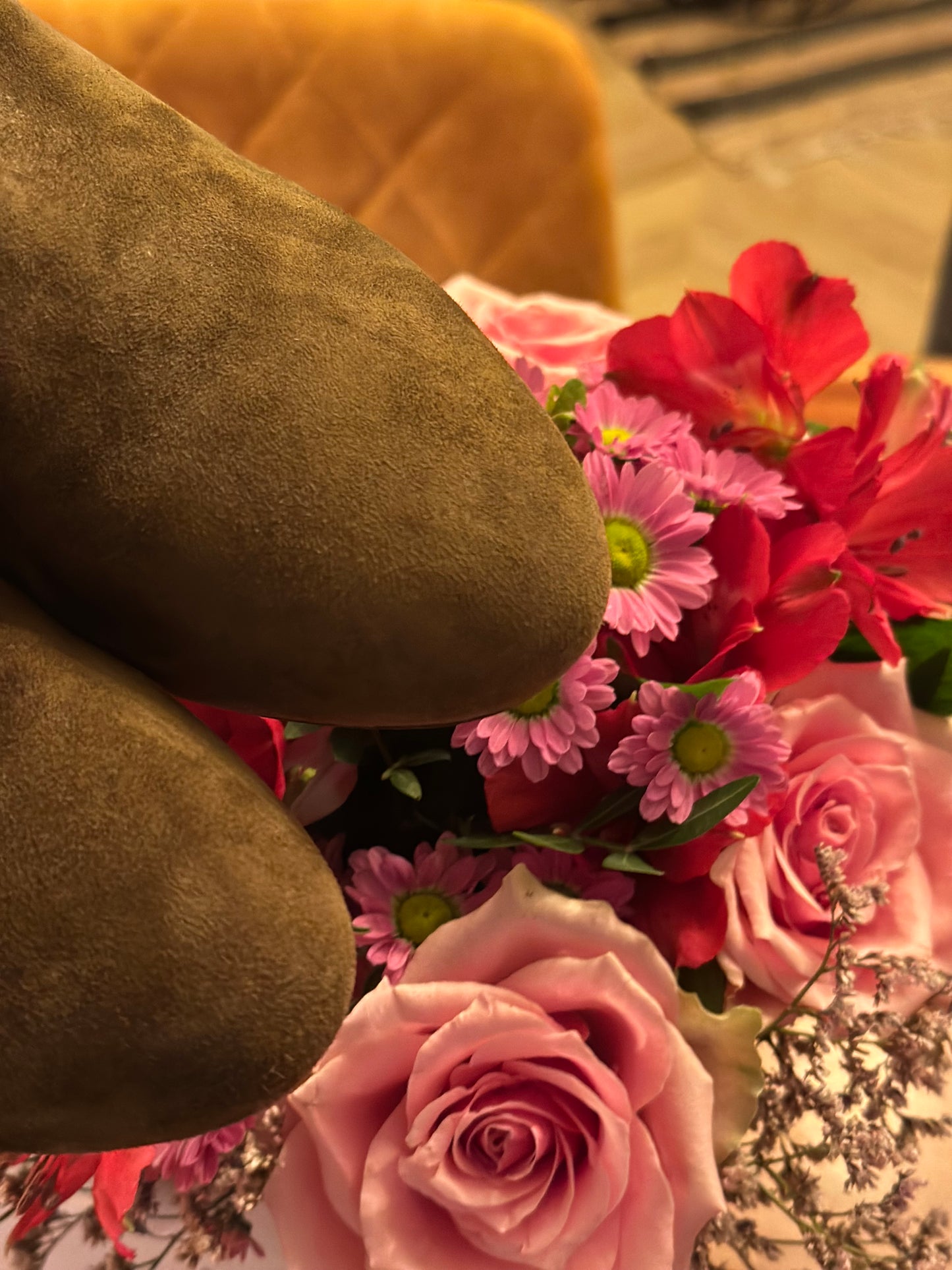 Bottines en cuir daim marron/kaki T.35