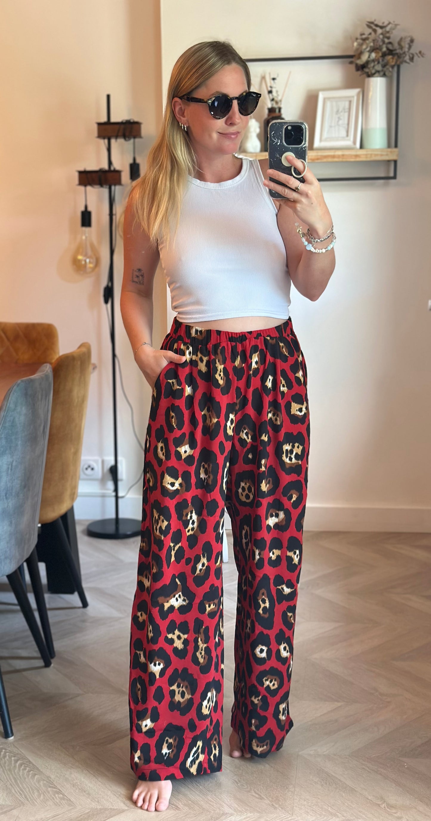 Pantalon fluide léopard rouge T.38