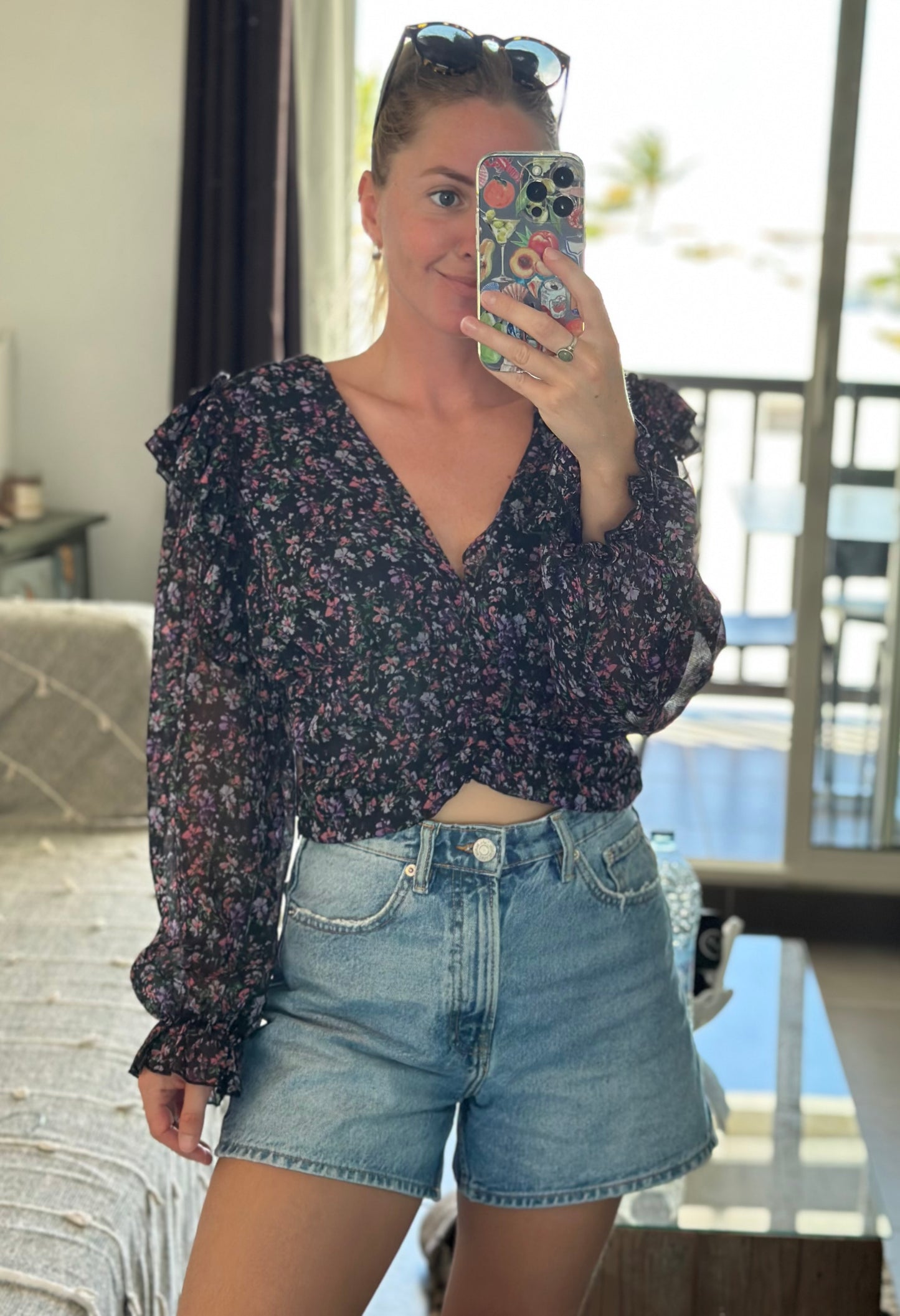 Blouse fluide style bohème fleurie lilas/violet T.38
