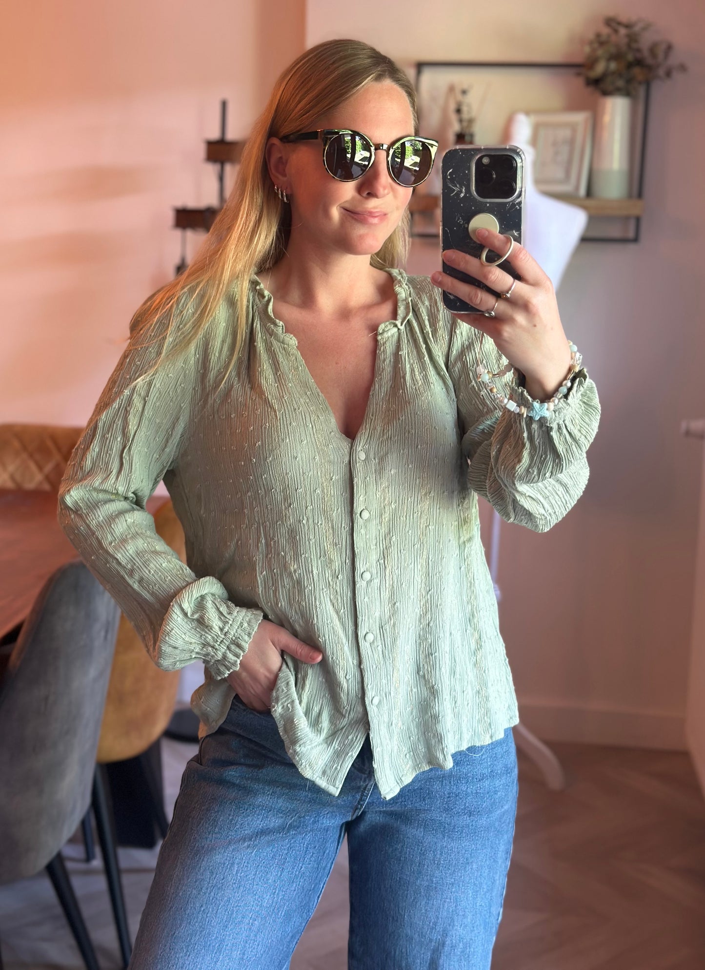 Blouse vert sauge plumetis T.40
