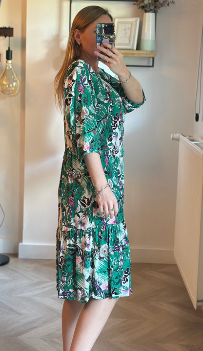 Robe imprimé fleuri végétal vert T.42