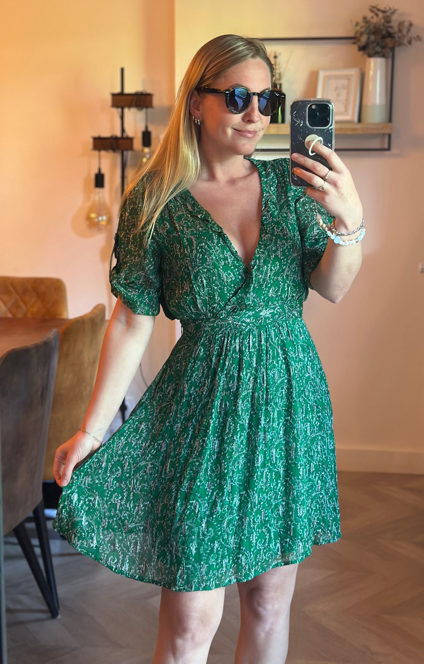 Robe fluide cachemire vert lurex modèle Clem T.34