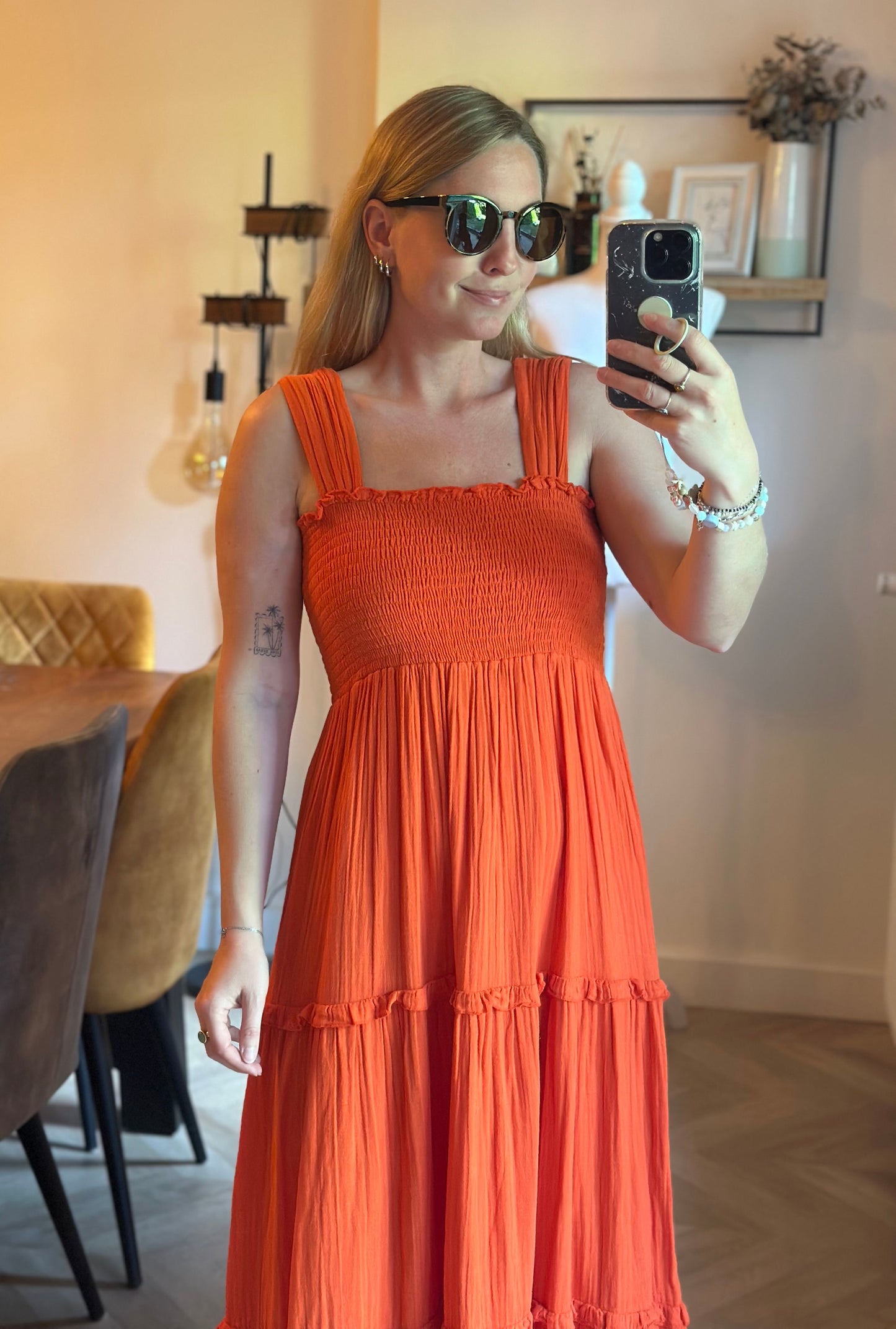 Robe longue terracotta smockée - T.34