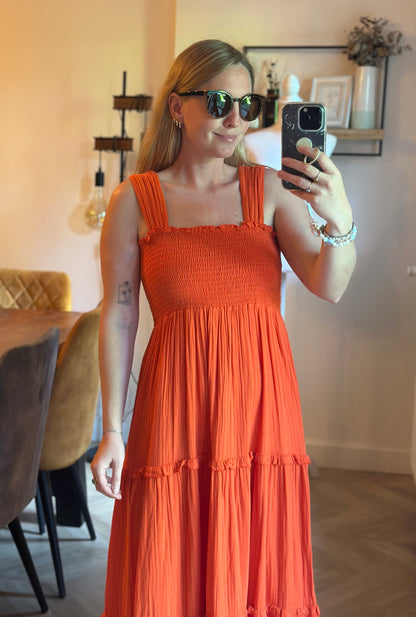 Robe longue terracotta smockée - T.34