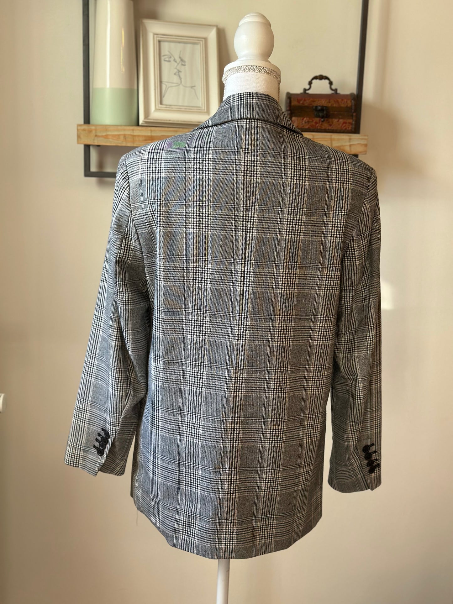 Blazer à carreaux gris T.34 oversize