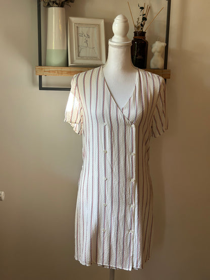 Robe rayée écrue rouge bleu en  viscose T.34