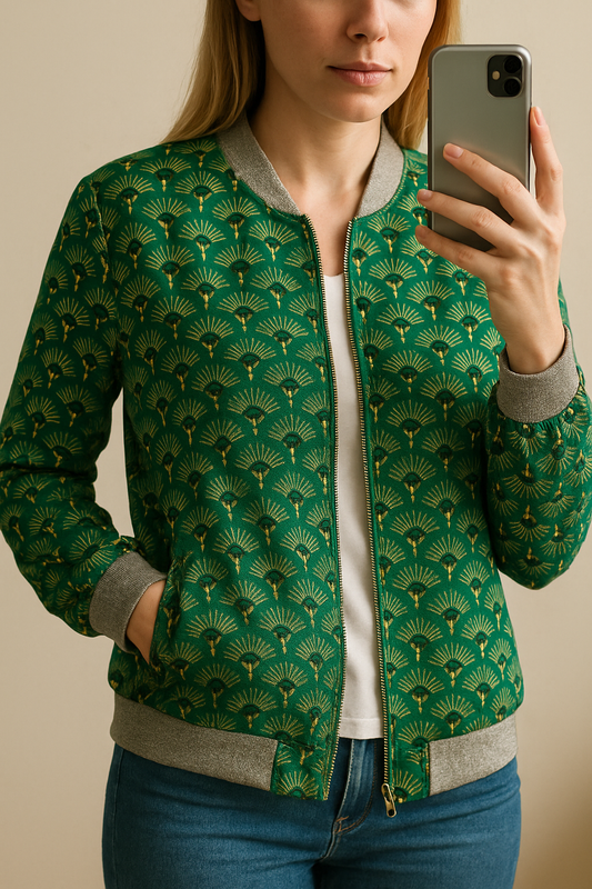 Veste légère façon bomber imprimé vert T.36