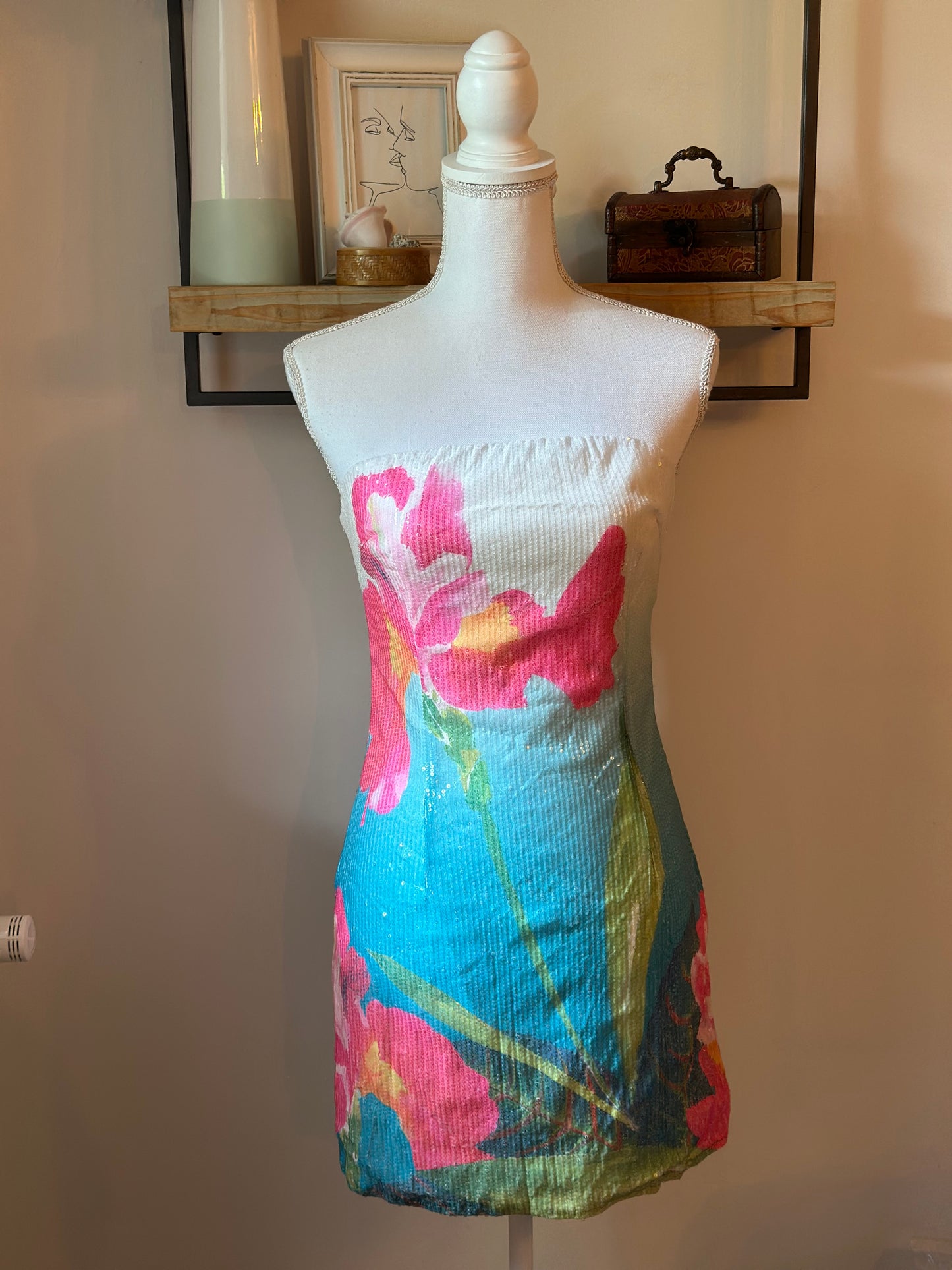 Robe bustier à sequins florale T.36