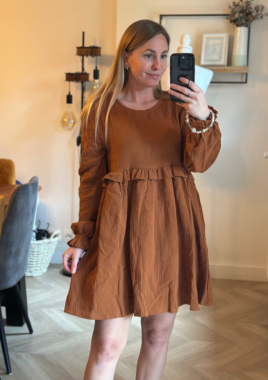 Robe gaze de coton cognac neuf avec étiquette fabriqué en France T.38
