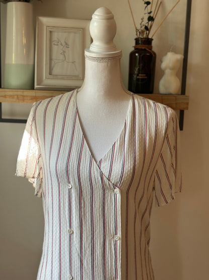 Robe rayée écrue rouge bleu en  viscose T.34