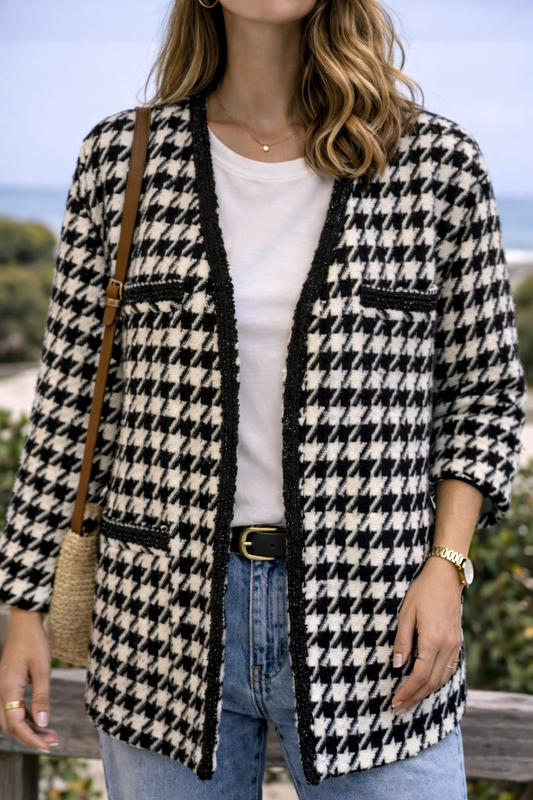 Veste en laine pied-de-poule neuve T.42
