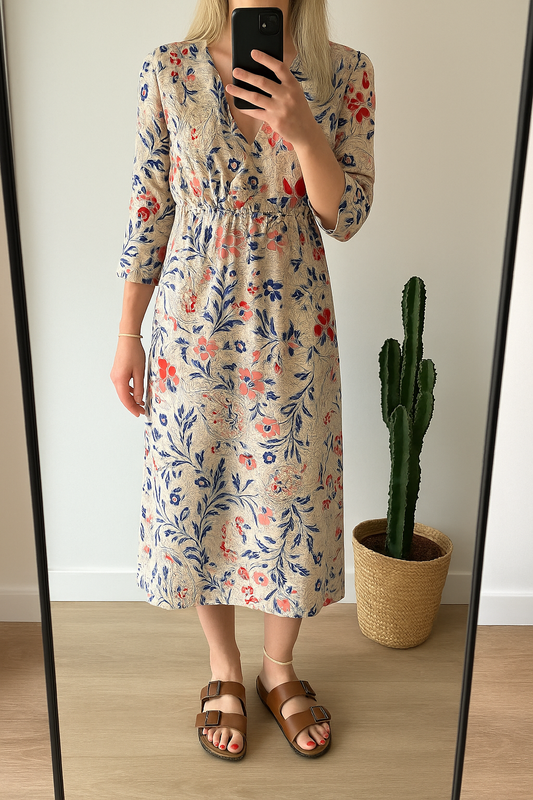 Robe fleurie fond crème T.U (36 au 40)