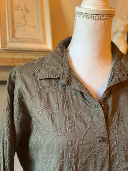 Chemise brodée kaki coton T.36 oversize